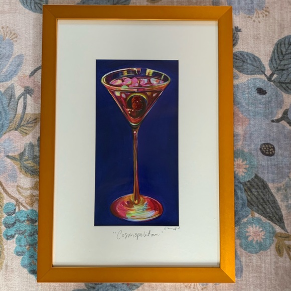 Beautiful signed and framed martini glass painting